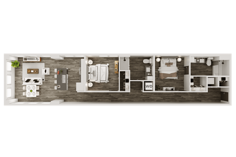 a rendering of the 1st floor of a 1 bedroom apartment